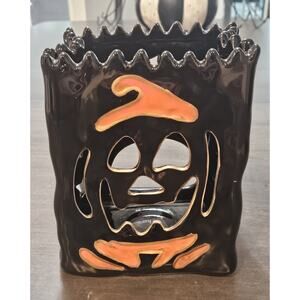 Blue Sky Clayworks Ceramic Halloween Pumpkin Tealight Candle Jack-o-lantern